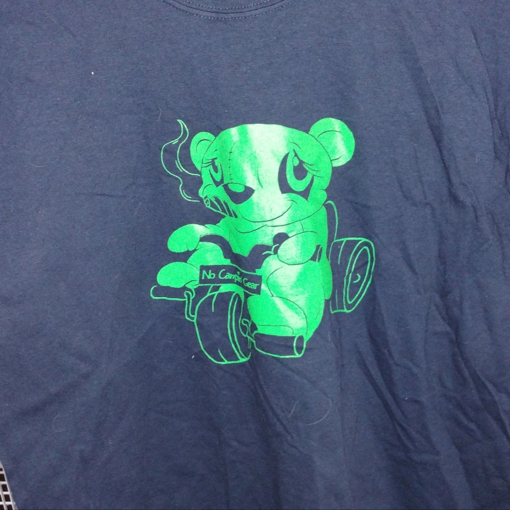 Teddy Bear on Big Wheel tshirt by No Campin' Gear, Large, Navy